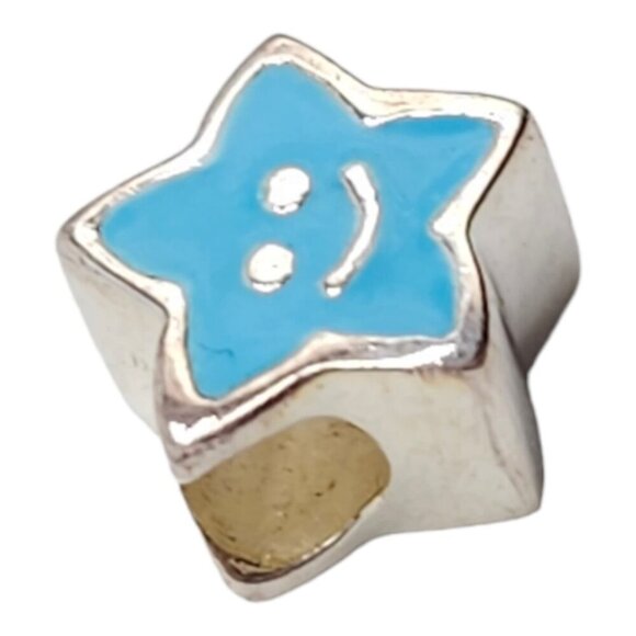 Solvar Sterling Silver Blue Enamel Smile Star Slide Charm Kids New Old Stock - Picture 3 of 4